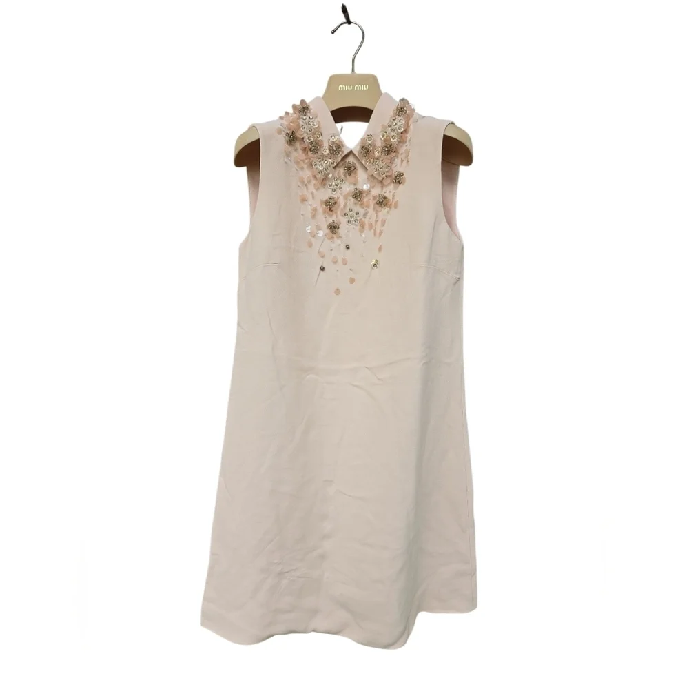 Miu Miu Light Pink A-Line Mini Dress/ Embellished Sequin Detail Collar Size 36